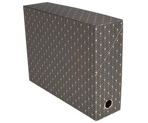 Exacompta - Rif. 89450E - 1 scatola di trasferimento Neo Déco, dorso 90 mm, occhiello di presa in oro, dimensioni 25,5 x 9 x 34 cm, etichetta adesiva inclusa, colori casuali, consegnata montata