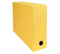 EXACOMPTA - Rif. 89529E - 5 scatole per trasferimento in carta telata, dorso 90 mm, con occhiello in metallo, per formato A4, dimensioni 25,5 x 34 x 9 cm, colore giallo, consegnato montato