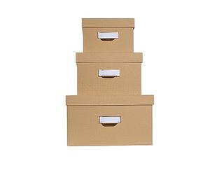 Exacompta - Rif. Office By Me 79602E - Set di 3 scatole portaoggetti estraibili, formato A4+/A5++ /A6++ - in cartone riciclato rivestito con carta effetto tessile beige - porta etichette con bordo