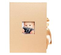 Exacompta - Rif. OfficeByMe 77602E - Cartone da 4 scatole fotografiche in carta strutturata beige - finestra di personalizzazione - chiusura a nastro - per conservare foto o spine fino a 13 x 18 cm