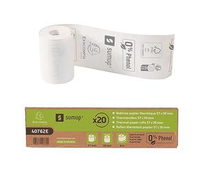 Exacompta SumUp - Cod. 40762E - Scatola da 20 rotoli 57x30mm per POS, carta termica 55 g/mq ad una copia, senza fenolo, senz'anima, compatibile con dispositivo SumUp - Metratura +/-2m: 9mt, bianco