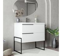 exagonshop Mobile Bagno 80x45 Bianco Lucido Venezia a Pavimento con lavabo e portasciugamani