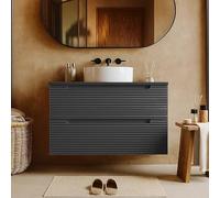 exagonshop Mobile Bagno Grigio Scuro 80x45 Mango Due cassetti Soft Close con lavabo Tondo da appoggio in Ceramica Lucida
