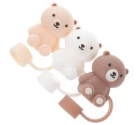 EXAOMBLE 3 Pezzi Copri Cannucce in Silicone a Forma di Orso, Riutilizzabili e Facili da Pulire, per Cannucce da 12mm per Feste e Famiglie