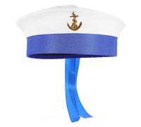 EXAOMBLE Cappello Marinaio Rotondo Elegante e Raffinato Bianco in Poliestere Dettaglio Ancora Dorata per Costume e Feste a Tema Nautico
