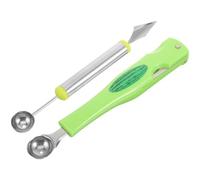EXAOMBLE Set 2 Pezzi Scavino per Meloni in Acciaio Inossidabile e Plastica Design 3 in 1, Facile da Usare per Tagliare Frutta in Pezzi Uniformi, per Ristoranti e Dessert