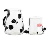 EXAOMBLE Set Caraffa Acqua in Vetro a Forma di Mucca Cartoon da 1800 Ml Tazza e Coperchio, Grande Capacità Multifunzionale per Uso Domestico e Ristorante