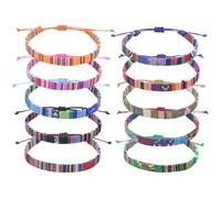 EXAOMBLE Set da 10 Braccialetti Intrecciati in Stoffa Regolabili Stile Etnico e Retrò, Comodi da Indossare, la Spiaggia e Uso Quotidiano