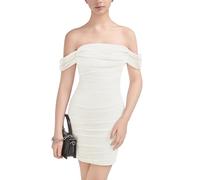 EXARUS Abito aderente con spalle scoperte increspato per ragazze Teen senza maniche Holiday Tween mini abiti da ballo invernale formale ballo, Spalle bianche drappeggiate, 14 anni