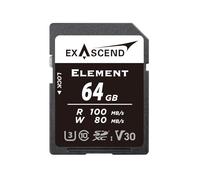 Exascend Element - Scheda SD V30 da 64 GB, Ultra HD, 4K, video ad alta velocità, scheda di memoria SDXC modalità di scatto a raffica 100 MB/s in lettura, 80 MB/s in scrittura, UHS-I, classe 10, U3