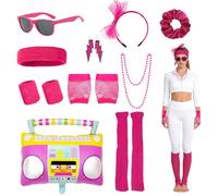 exatta Set Accessori Costume Anni '80 Rosa Costume da Donna Anni '80 Retrò Completo per Festa Disco Carnevale Mottoparty