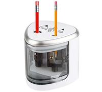 Exblue Temperamatite elettrico, grigio, funzionamento a batteria, plastica, temperamatite, scuola, ufficio, bambini, doppio foro, 6-8 mm e 9-12 mm