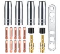 Exbrith MB15AK MIG Accessori, Saldatura Torcia Contatto Ugello Gas, 19pcs di Materiali di Consumo Saldatori Strumenti di Saldatura Adatti per Torcia(Punta Guidafilo M6 0,8mm)