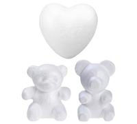 EXCEART 2 Pezzi Modello Orsetto in Polistirolo Bianco per Progetti Creativi | Forma a Orso e Cuore, Adatto a Pitture e Colla, per Decorazioni Matrimonio e Natale