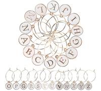 EXCEART Ciondoli da Vino Lettere A-z 26 Pezzi, Segnabicchieri Decorativi per Feste, Marcatori per Bevande Rimovibili in Plastica Bianca, Accessori per Banchetti e Riunioni Conviviali