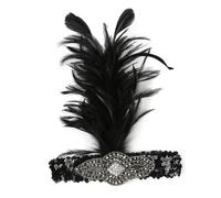 EXCEART Fascia per Chioma Vintage Anni 20 Piuma Nera, Cristallo e Poliestere, Elegante e Comoda da Indossare, Taglia Unica, per Feste di Natale e Capodanno