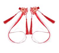 EXCEART Fermagli per Chioma da Donna a Ventaglio Nappe Rosse, Accessori per Chioma in Stile Giapponese Motivo Floreale e Nastro, Set da 2 per Feste, Appuntamenti e Uso Quotidiano