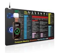 Excel Cheat Sheet Tappetino per mouse con caricatore wireless magnetico, 80 x 40 cm esteso Excel scorciatoie da scrivania, tappetino per tastiera impermeabile ultra liscio, base antiscivolo