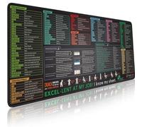 Excel, tappetino per mouse con tasti di scelta rapida, tappetino per mouse da gioco, foglio di calcolo per PC e ufficio, tappetino per tastiera per ufficio e casa, bordo cucito antiscivolo, nero