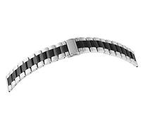 Excellanc - Cinturino di ricambio per orologio, in acciaio INOX, 24 mm, chiusura deployante, colore: Argento/Nero