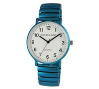 Excellanc Design Orologio da donna metallizzato, bianco, blu, analogico, in metallo, elastico, flessibile, al quarzo