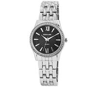 Excellanc Orologi da Donna Ragazza, Orologio Nero Argento Strass Analogico in Metallo al Quarzo