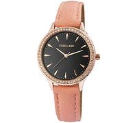 Excellanc Orologi da Donna Ragazza, Orologio Nero Rosa Oro Rosa Strass Analogico Metallo Finta Pelle Quarzo Orologio da Polso