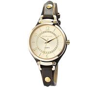 Excellanc - Orologio Bracciale da Polso da Donna, Orologi Analogici al Quarzo, in Pelle con Strass, Colore: Oro e Marrone