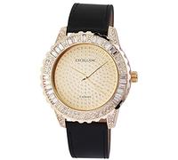Excellanc - Orologio da donna al quarzo analogico orologio da polso con 195804000001 Alloggiamento in Metallo con in eco pelle bracciale in Nero e fibbia ad ardiglione del Quadrante Colore Oro Band lunghezza totale 24 cm larghezza cinturino 22 mm