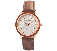 Excellanc Orologio da donna con cassa ad anello in legno bianco marrone oro rosa madreperla analogico in metallo e pelle al quarzo