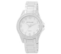 Excellanc Orologio da donna con fermaglio in metallo, con numeri leggibili, pietre Simili, lunghezza 15 cm, orologio da polso al quarzo, idea regalo per donne, argento/bianco, Bracciale