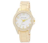 Excellanc Orologio da donna con fermaglio in metallo, con numeri leggibili, pietre Simili, lunghezza 15 cm, orologio da polso al quarzo, idea regalo per donne, oro/bianco, Bracciale