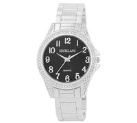 Excellanc Orologio da donna con fermaglio in metallo, con numeri leggibili, pietre Simili, lunghezza 15 cm, orologio da polso al quarzo, idea regalo per donne, argento/nero, Bracciale