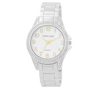 Excellanc Orologio da donna con fermaglio in metallo, con numeri leggibili, pietre Simili, lunghezza 15 cm, orologio da polso al quarzo, idea regalo per donne, argento/bianco/oro, Bracciale