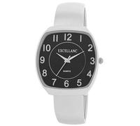 Excellanc Orologio da donna con fibbia in metallo, con numeri leggibili, cassa quadrata, lunghezza 15 cm, orologio da polso al quarzo, idea regalo per donne, argento/nero, Bracciale