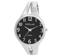 Excellanc Orologio da donna con fibbia in metallo, con numeri leggibili, rotondo, lunghezza 15,5 cm, idea regalo per donne, argento/nero, Bracciale