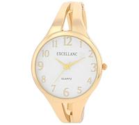 Excellanc Orologio da donna con fibbia in metallo, con numeri leggibili, rotondo, lunghezza 15,5 cm, idea regalo per donne, oro/bianco, Bracciale