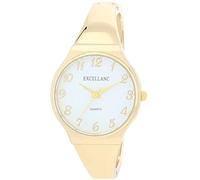 Excellanc Orologio da donna con fibbia in metallo lucido, con numeri leggibili, rotondo, lunghezza 15,5 cm, idea regalo per donne, oro/bianco, Bracciale