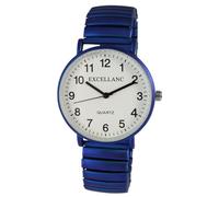Excellanc Orologio da donna di design metallizzato, bianco, blu, analogico, in metallo, elastico, flessibile, al quarzo