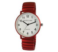 Excellanc Orologio da donna di design metallizzato, bianco, rosso, analogico, in metallo, elastico, flessibile, al quarzo