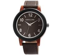 Excellanc Orologio da polso da uomo, in legno, analogico, al quarzo, in pelle sintetica