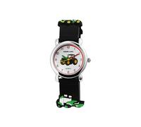 Excellanc Orologio da polso analogico per bambini, in silicone, con trattore 3D rosso o verde, fumetti e ragazze, nero/verde, cinghia