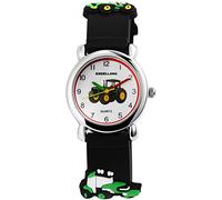 Excellanc Orologio da polso analogico per bambini, in silicone, con trattore 3D rosso o verde, fumetti e ragazze, nero/verde, cinghia