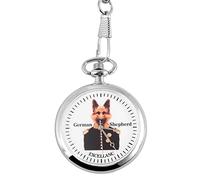 Excellanc Orologio da tasca - cane pastore tedesco - German Shepherd - Bianco Argento - classico analogico al quarzo in metallo