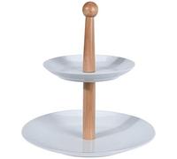 Excellent Houseware - Alzata a 2 Piani, in Porcellana, per Frutta e Verdura, Colore: Bianco