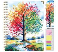 Excello 2027 Calendario settimanale e mensile con copertina rigida, 15 mesi, 21,6 x 27,9 cm, linguette mensili, rilegatura a filo, cartella tascabile, segnalibro e note adesive, stagione degli alberi