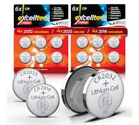 Excelltec - 12 batterie a bottone al litio assortite, CR2032, CR2025, CR2016, a lunga durata e affidabili, per chiavi dell'auto, bilance, orologi, telecomandi e piccoli dispositivi elettronici