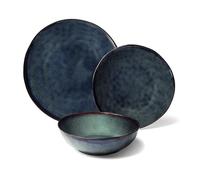 Excelsa Artisan Blu Servizio Piatti 12 Pezzi, Ceramica Stoneware, Blu Scuro con Bordo Marrone