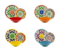 Excelsa Bazar Medina Servizio Piatti 12 Pezzi, Porcellana e Stoneware, Decoro Multicolore, 4 Persone