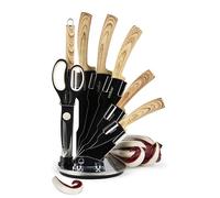 Excelsa Black Wood Ceppo Coltelli 8 Pezzi, Manico Legno Naturale, Lama Nera, Acciaio INOX